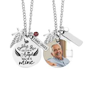 Daddy's Girl, I Used To Be His Angel Now He's Mine Personalized Memorial Necklace with Birthstone