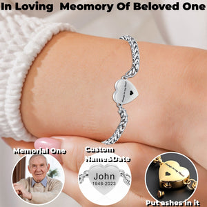 Always in my heart-Personalized Custom Name&Date Heart Urn Memorial Bracelet for Ashes