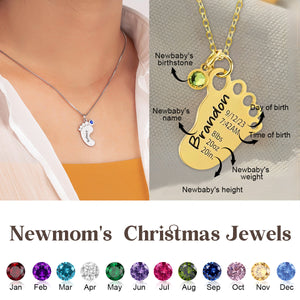 Personalized Newborn Birthstone Footprint Necklace - Gift For New Mom/Dad