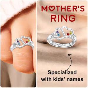 Personalized Grandma Mom 2-8 Family Heart-to-heart Birthstones Ring