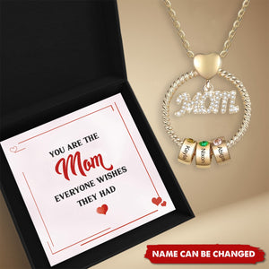 Personalized Mom Circle Birthstone Pendant Necklace Engraved Names