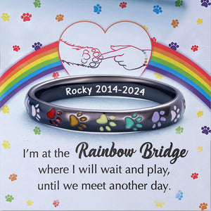 Personalized Rainbow Bridge Pet Paw Memorial Ring - Pet Loss Sympathy Gift