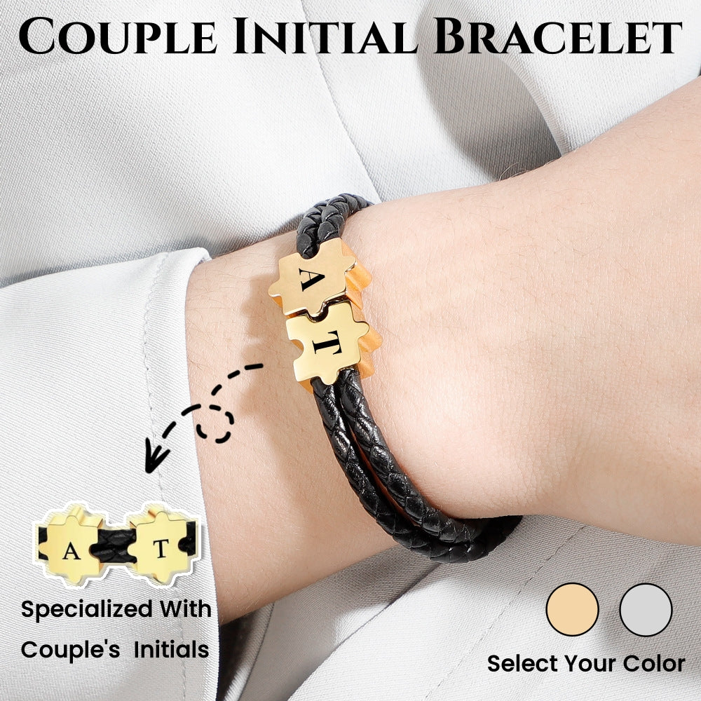 Personalized Custom Initial Puzzle Shape Couple Bracelet