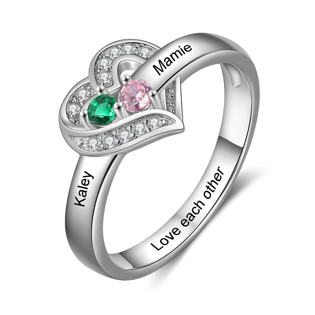 Personalized Double Birthstones Name Love Promise Ring