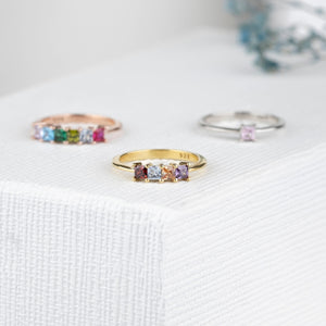 Personalized Grandma Mom 1-7 Square Birthstones Family Ring