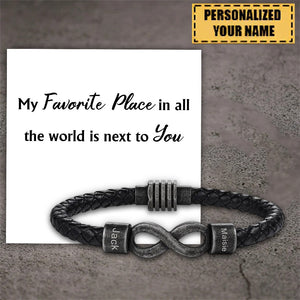 Personalized Dual Name Infinity Leather Bracelet - Gift For Couple